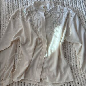 Vintage Cream Embroidered Blouse